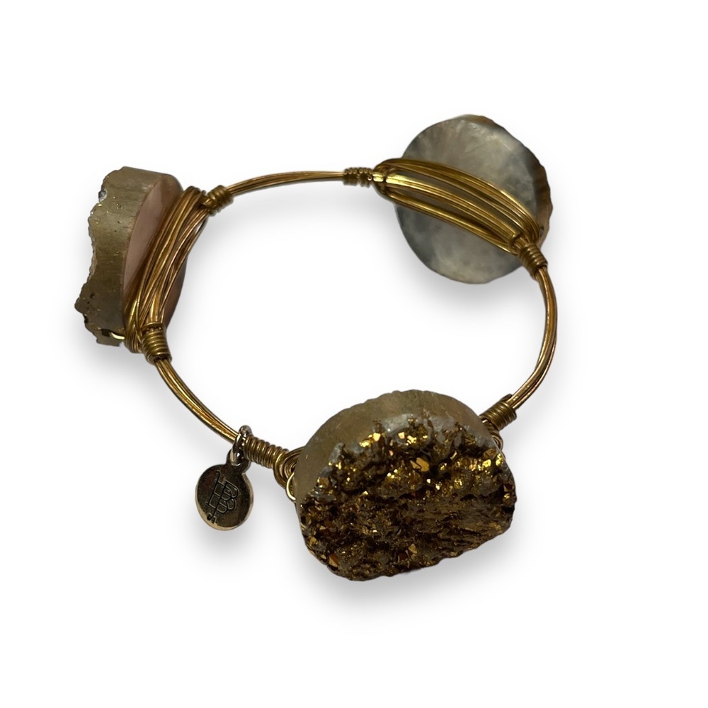 Bourbon and Bowties Quarts/ Druzy Gold Toned Wire Wrapped Bracelet